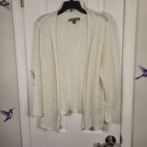 Alexandra + Oak Sheer White Open-Front Cardigan Sweater Coverup Layering Size XL